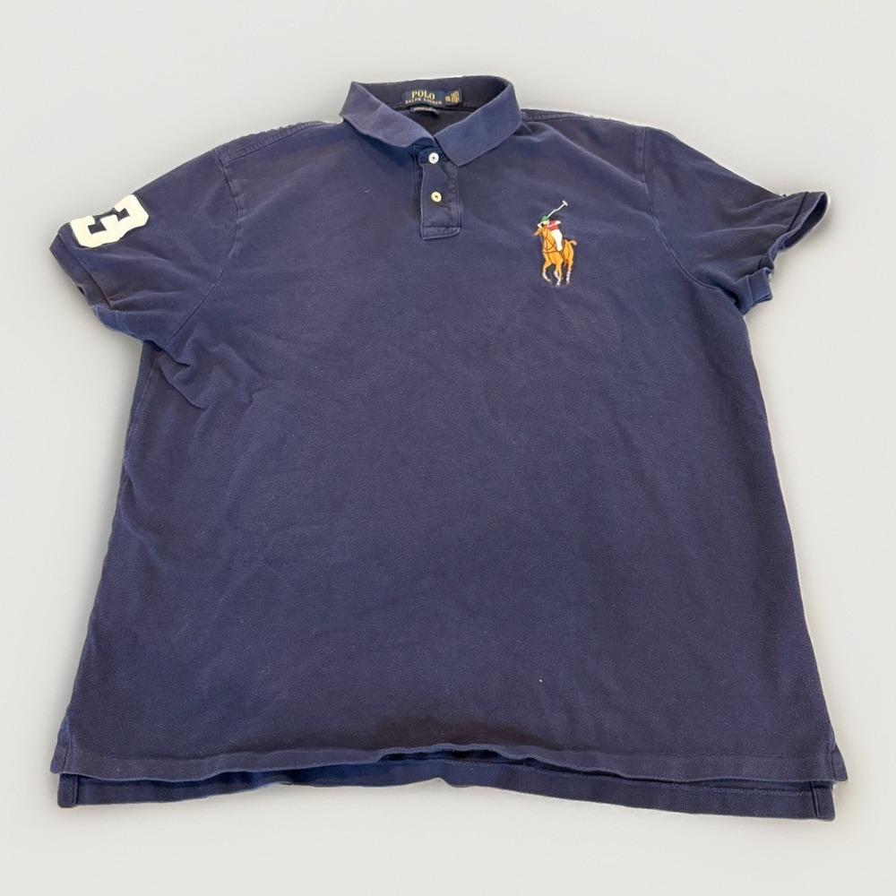 Polo Ralph Lauren Polo rugby Shirt Men XXL big flesh pony Custom Slim Fit Blue